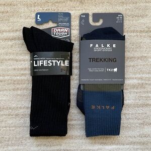 2 pairs Crew Socks Darn Tough Merino Wool Lifestyle & Falke TK2 Trekking Hiking